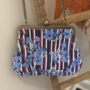 Floral Beaded Clutch Bag - Blue and Red